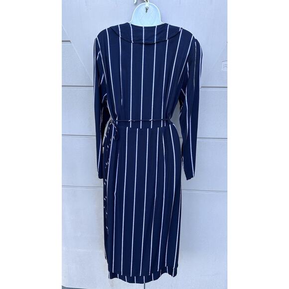 Rails Priya Navy Blue Metallic Stripe Ruffle Wrap Midi Dress Sz L Party Classic - Picture 9 of 16
